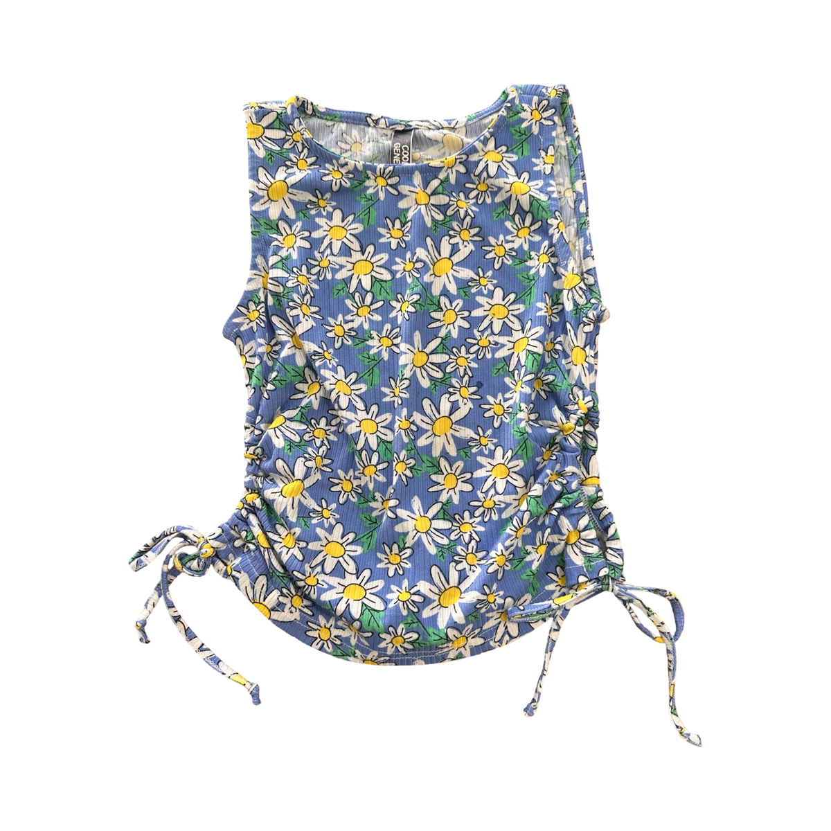 11-12Y Blue Daisy Ribbed Sleeveless Top - Cool Genes