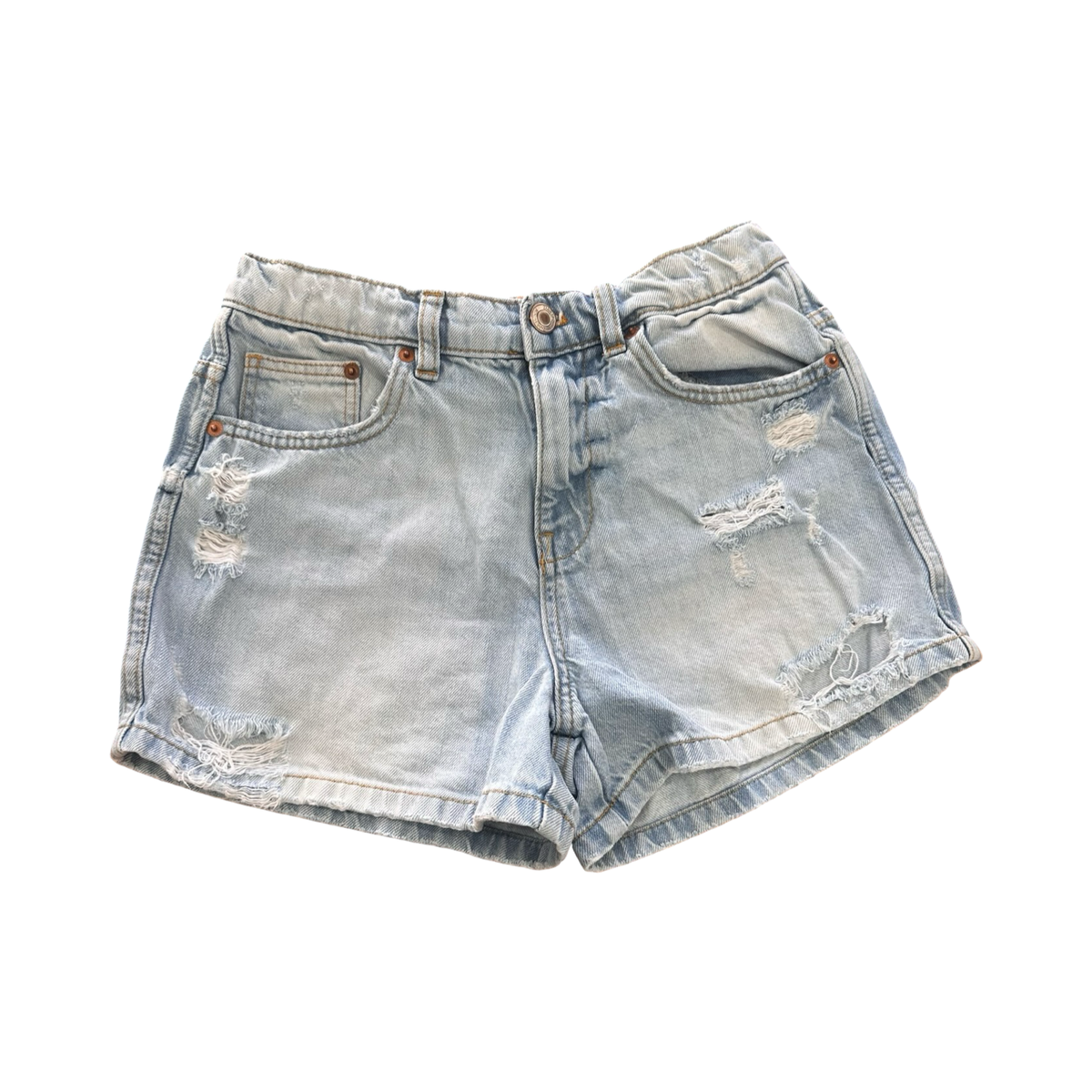 13-14Y Light Blue Modern Washed Look Jean Shorts - Zara