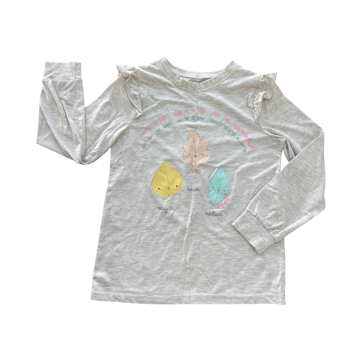 9-10Y Beige Melange Love the Earth Long Sleeve Pyjama Top - Real