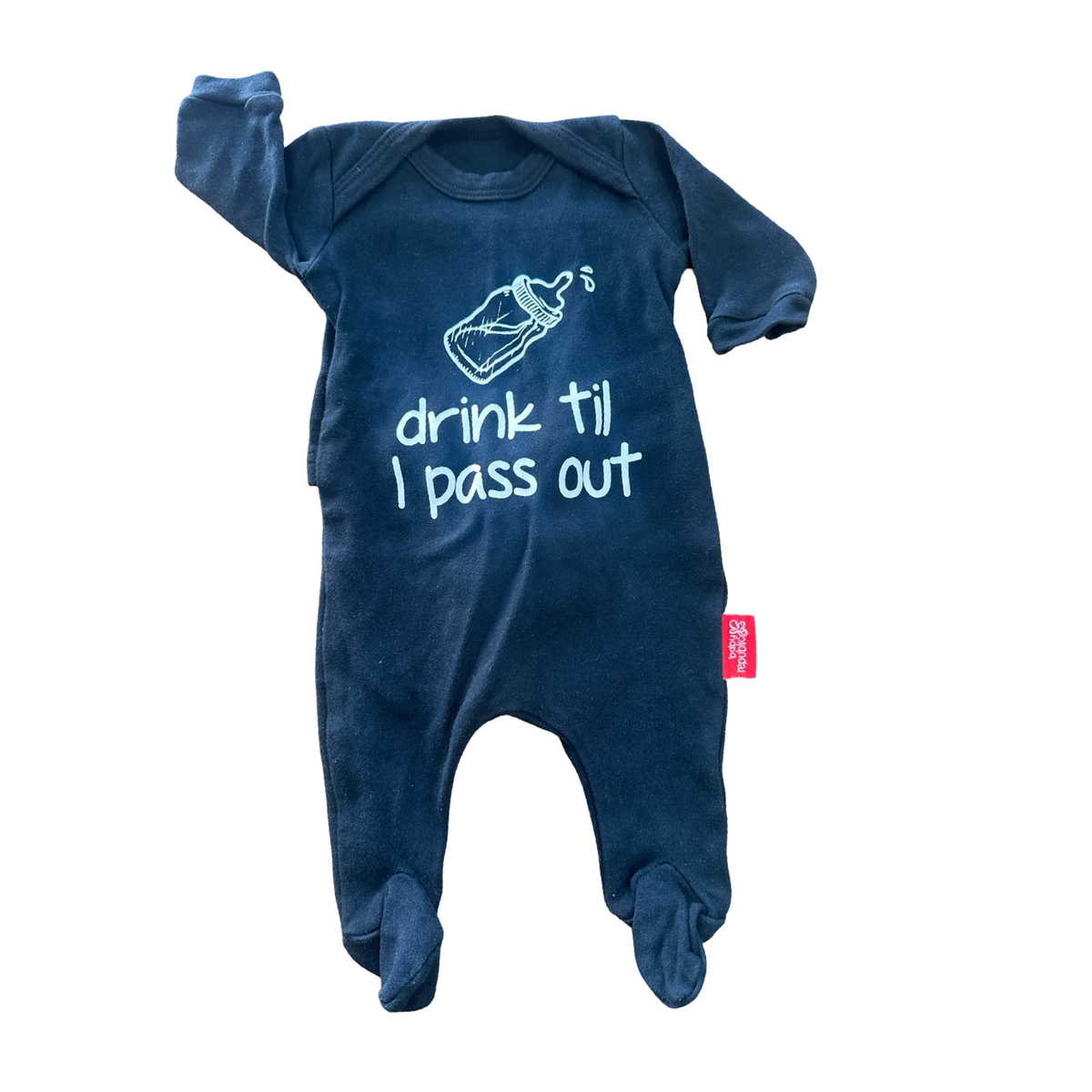 1-3M Black "Drink Til I Pass Out" Babygrow - Baby Republic