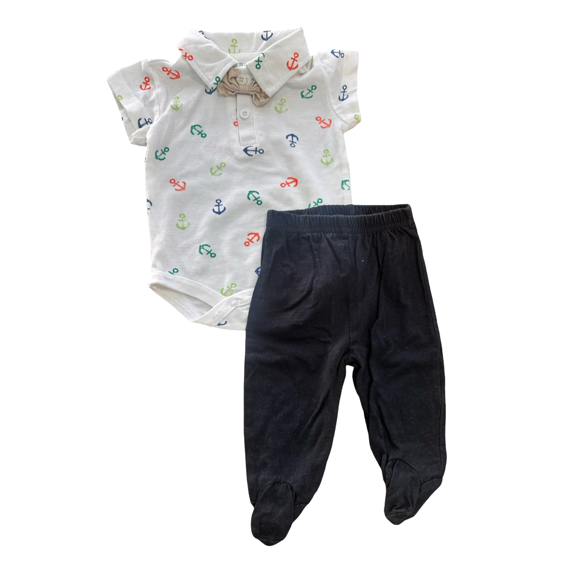 0-3M 2pc Anchor Golf Shirt Bodysuit with Black Footed Leggings - Mr Price / Ackermans