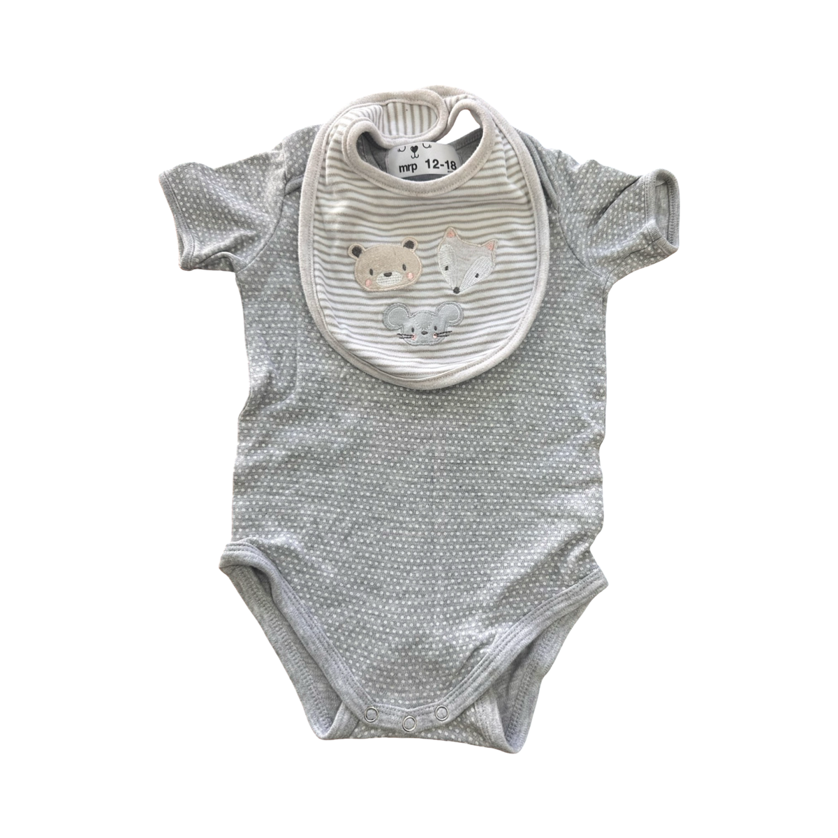 12-18M 2pc Grey & White Polkadot Bodysuit with Bib - Mr Price
