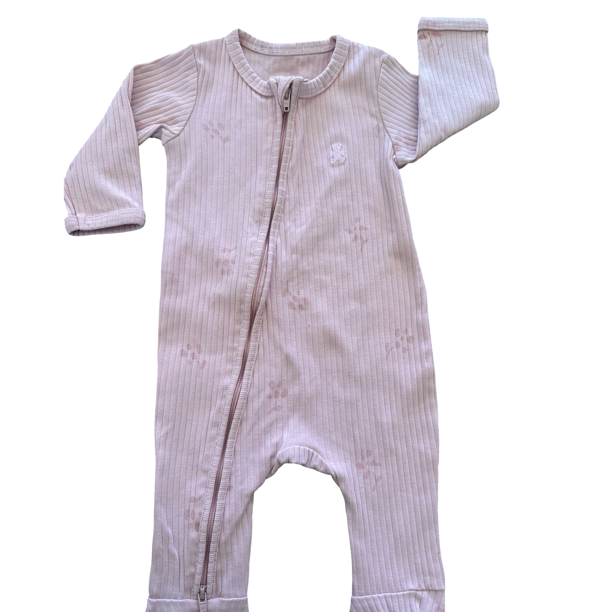 1-3M Pink Ribbed Side Zipper Babygrow - Woolworths
