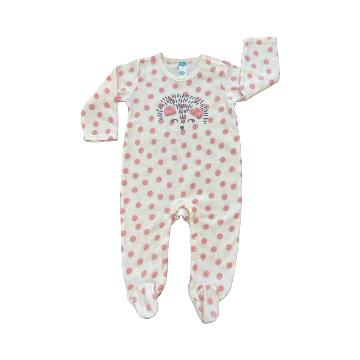 12-18M White & Pink Polkadot Porcupine Fleece Onesie - Ackermans