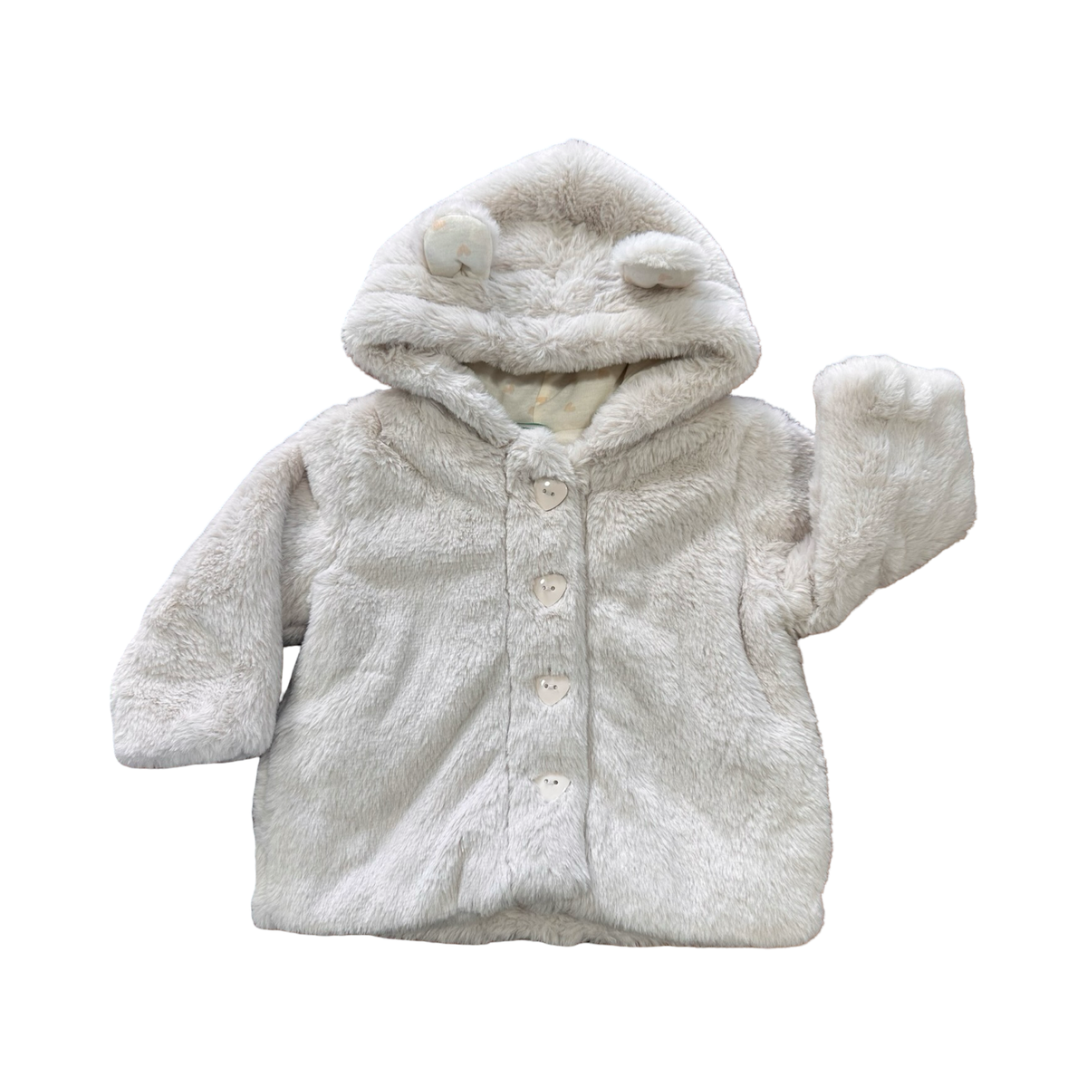 6-12M Cream Super Soft Fur Hooded Jacket - Ackermans