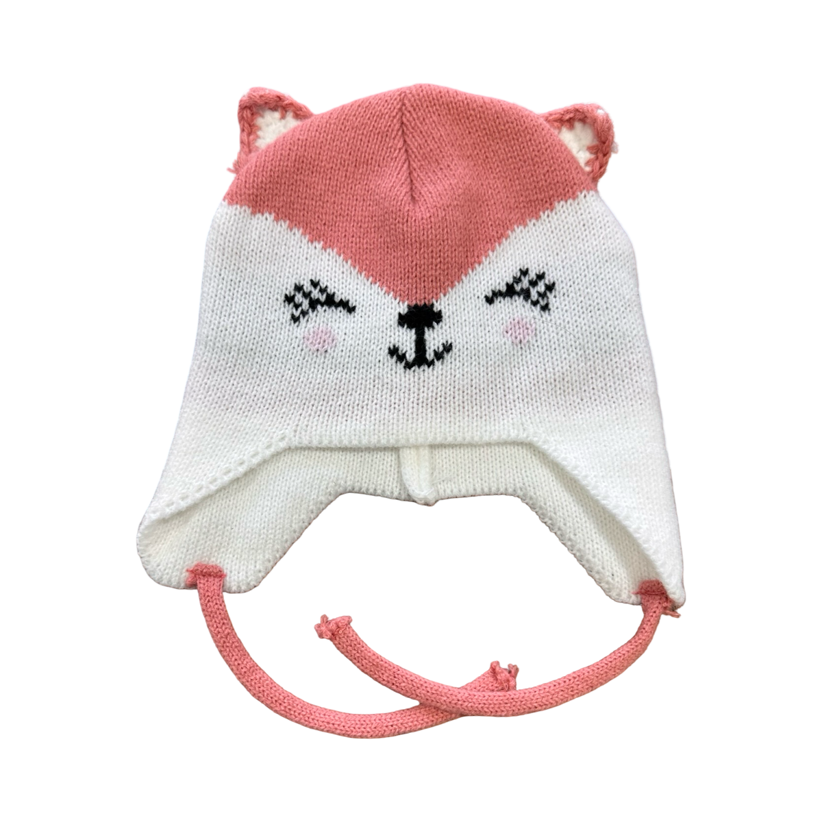 6-12 M Pink & White Fox Knitted Beanie - Ackermans
