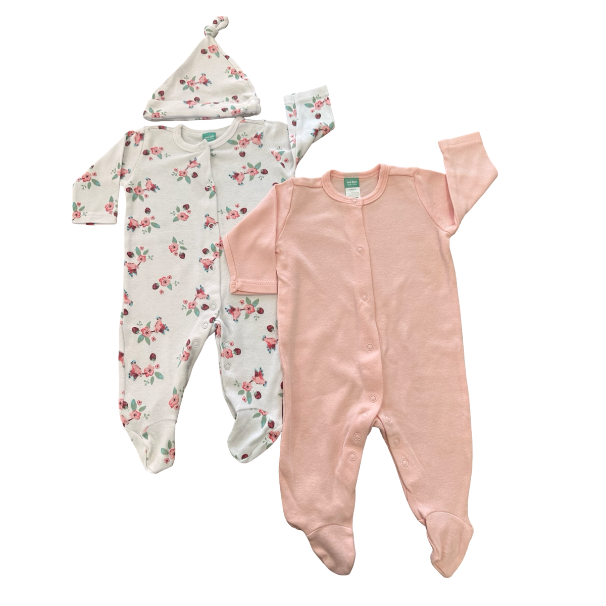 Newborn 3pc White floral and peach snapper babygrows - Ackermans