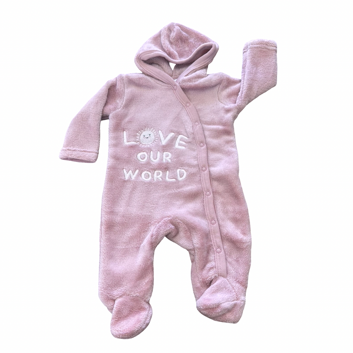 Newborn Pink "Love Our World" Fleece Snapper Onesie - Cuddlesome