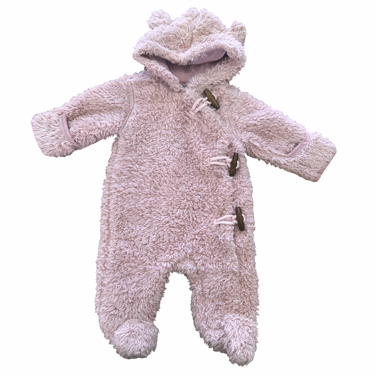 Newborn Pink Bear Fleece Hooded Onesie - Ackermans