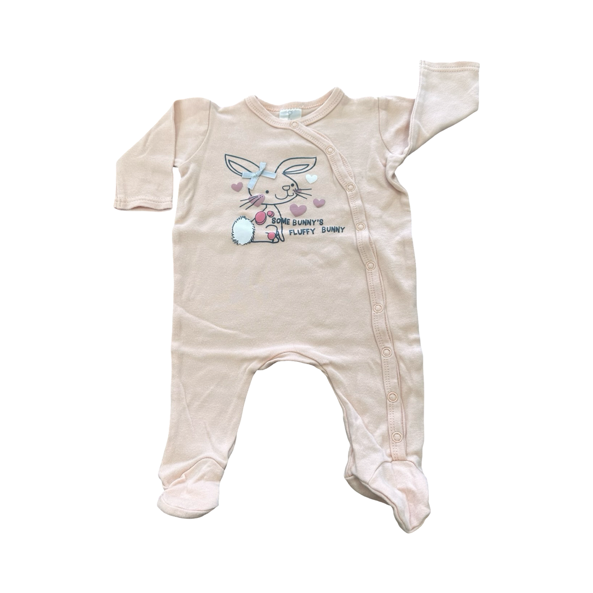 0-3M Light Peach Bunny Side Snapper Babygrow - OneTwoThree