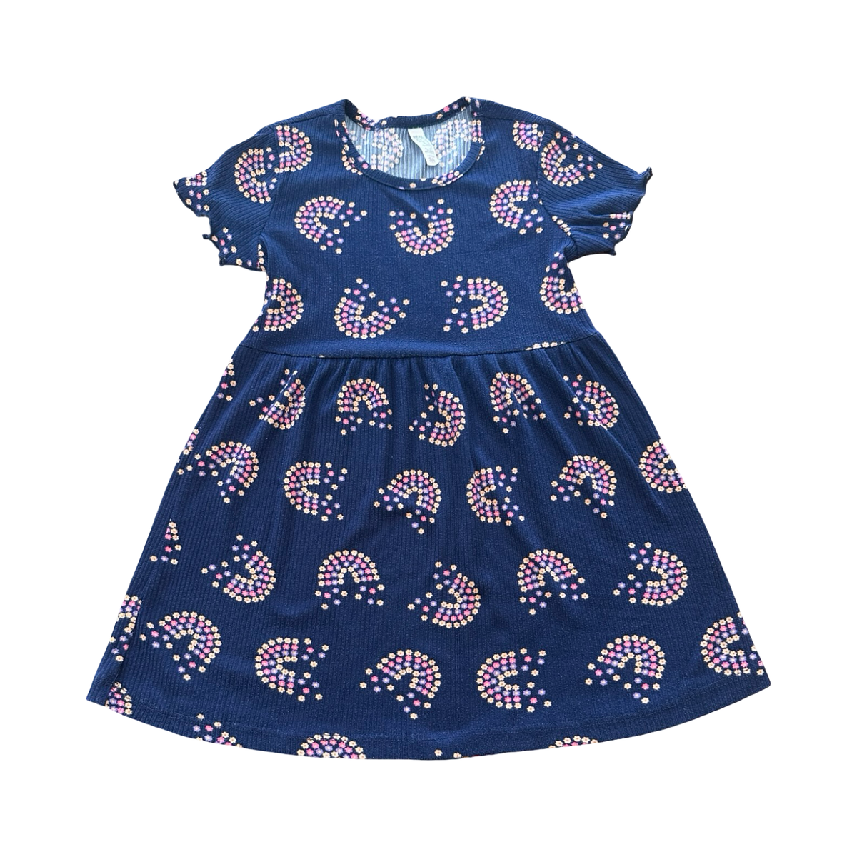 3-4Y Navy Rainbow Design Ribbed Summer Dress - Real Kids