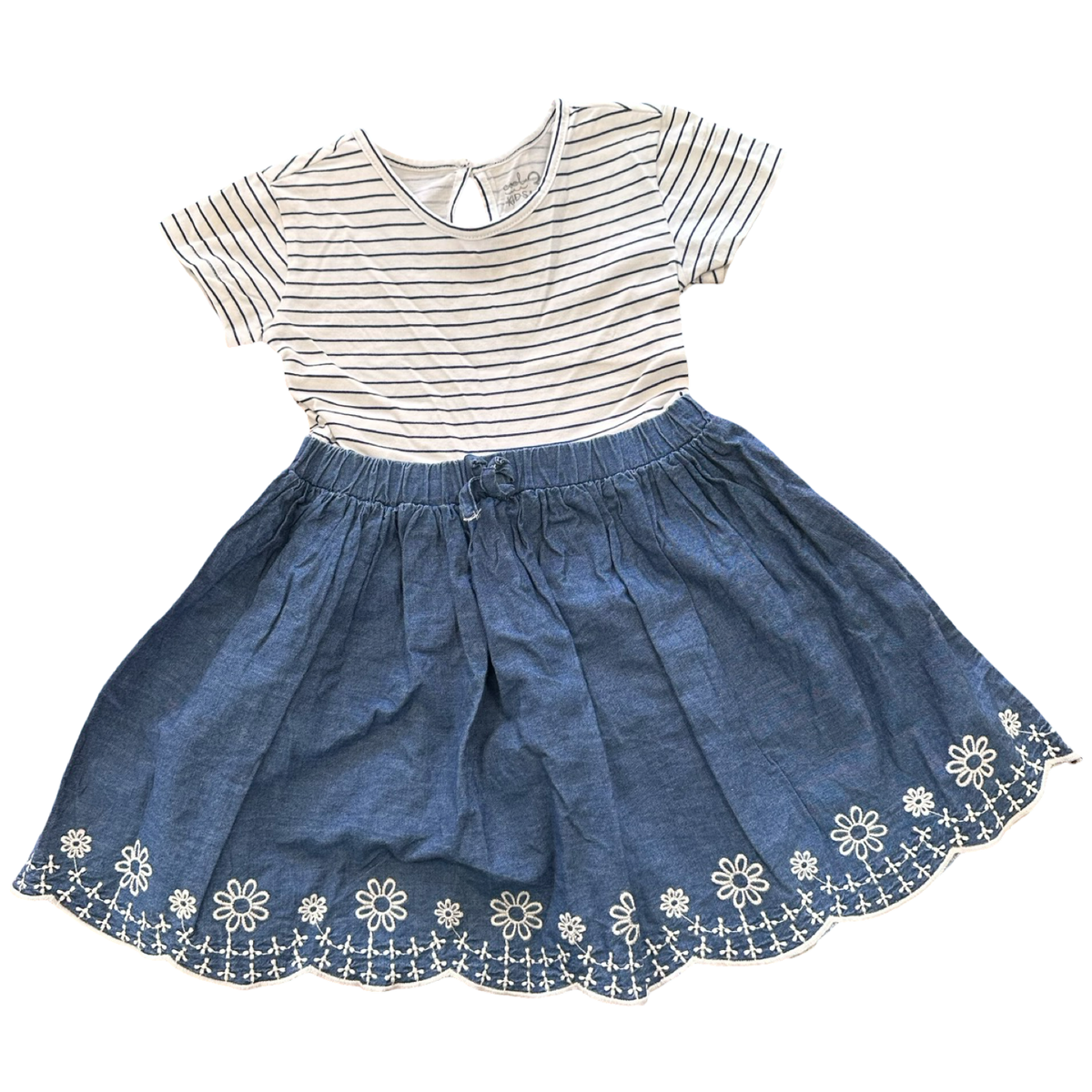 3Y Navy & White Stripe Denim Dress with Embroidery Detail - Woolworths