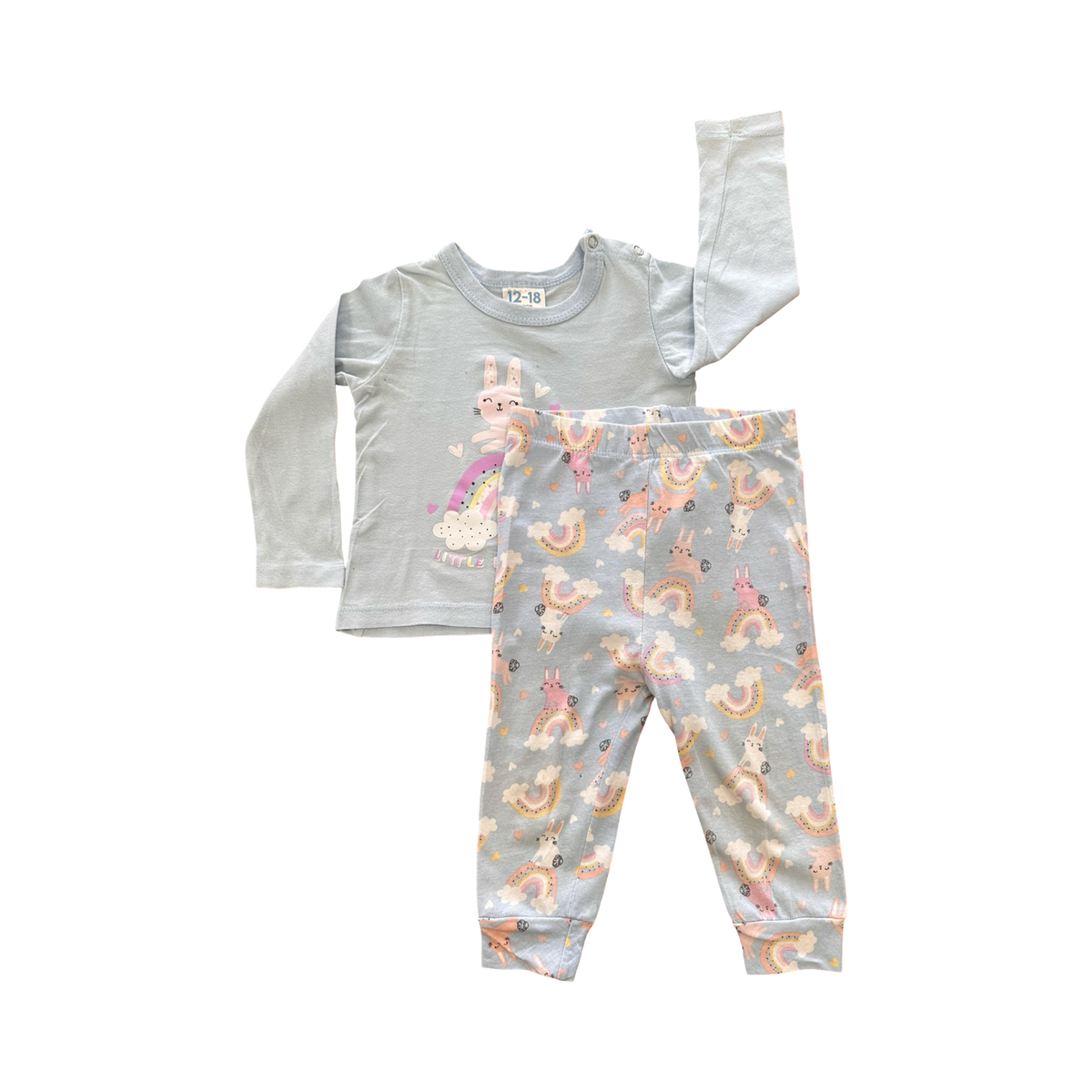 12-18M Blue Bunny and Rainbow Pyjama Set - Little Hero