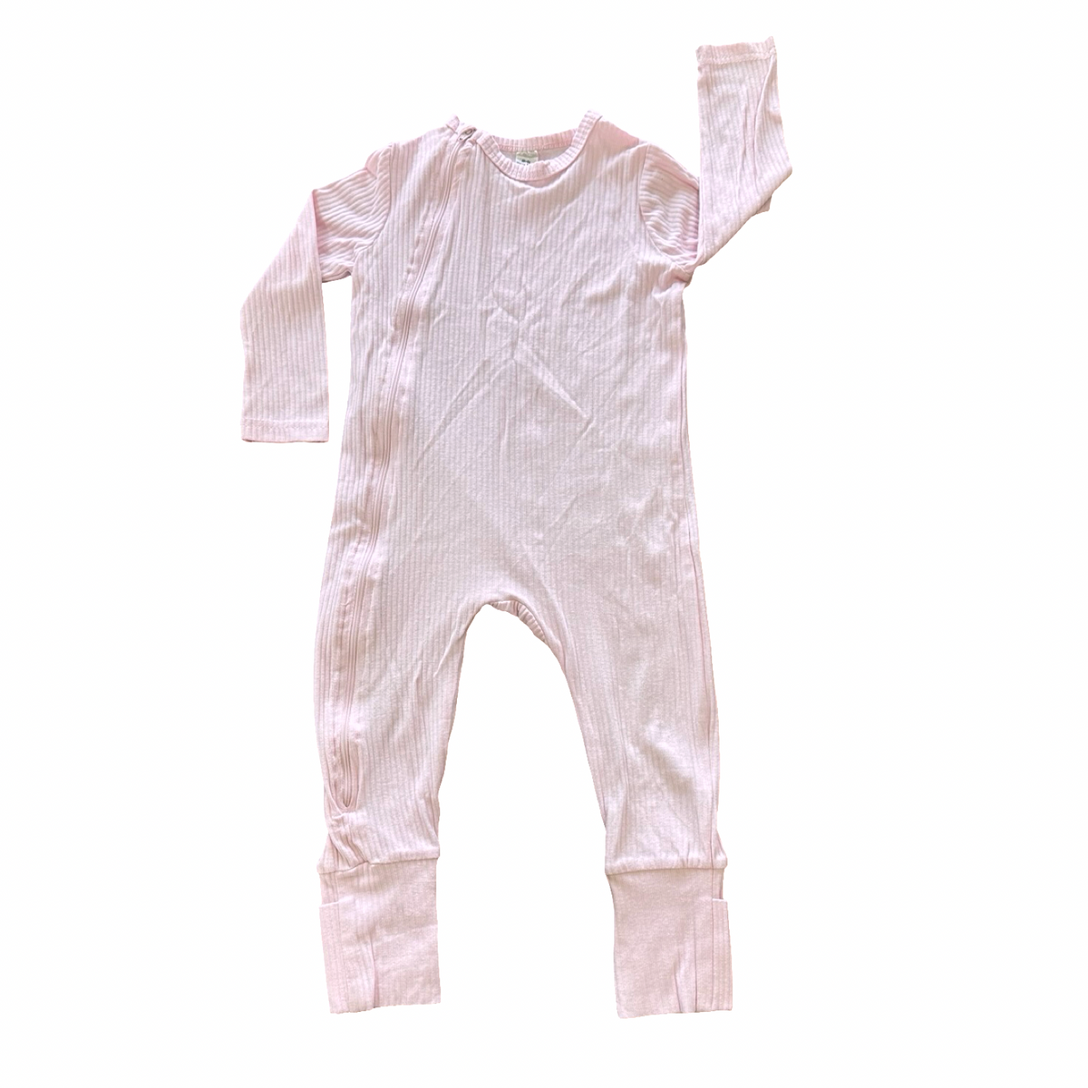 12-18M Pink Ribbed Side Zipper Babygrow - Tiny Tots