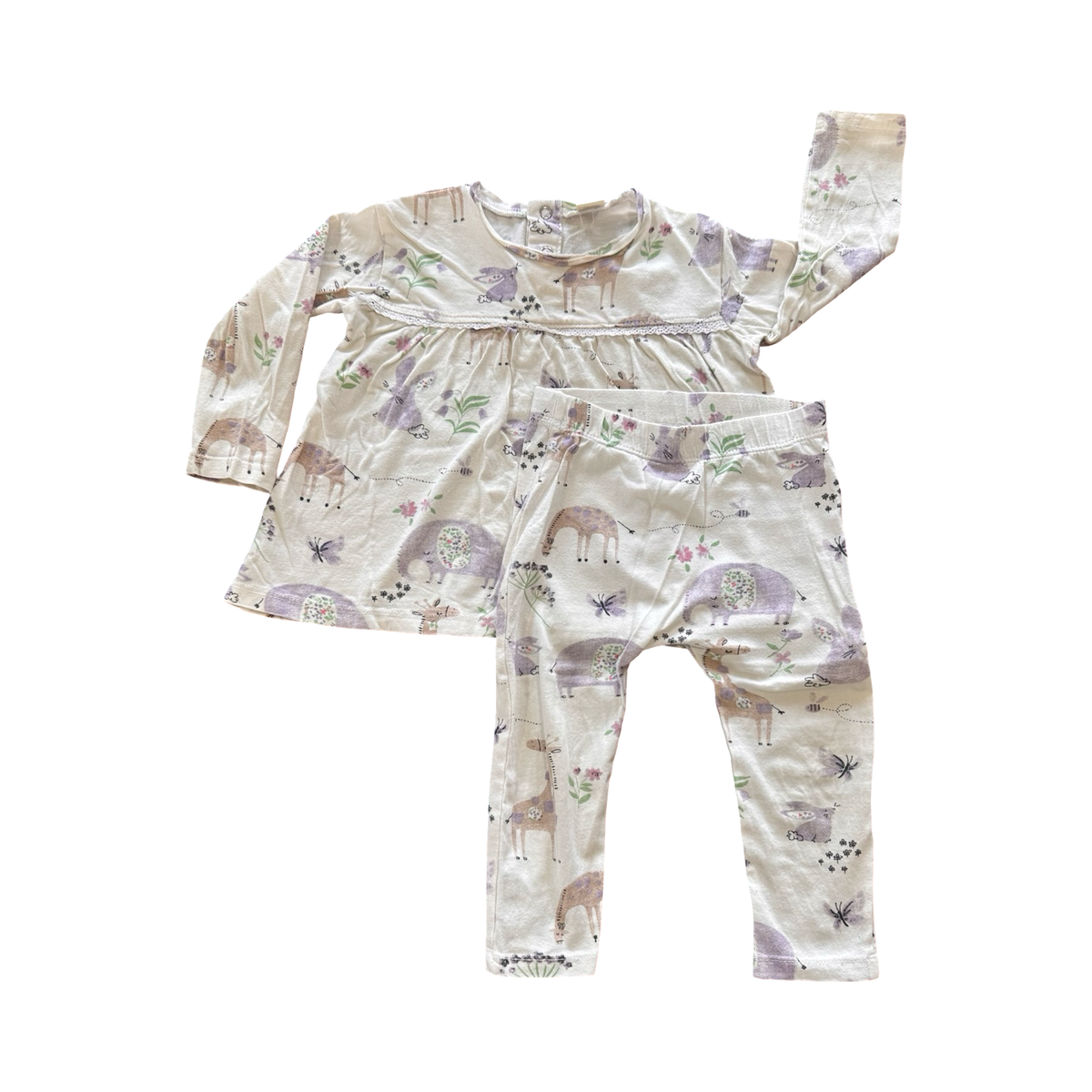 12-18 White Classic Animal 2pc Pyjama Set - Tiny Tots