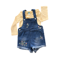 12-18M 2pc Denim Dungaree with Fower Embroidery and Yellow Shirt - Ackermans