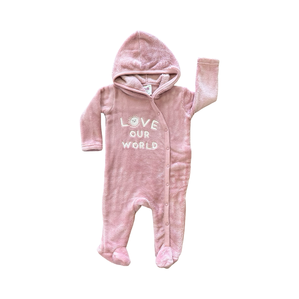 3-6M Pink "Love Our World" Fleece Snapper Onesie - Cuddlesome