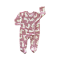 3-6M Pink & White Bunny Fleece Side Snapper Onesie - Cuddlesome