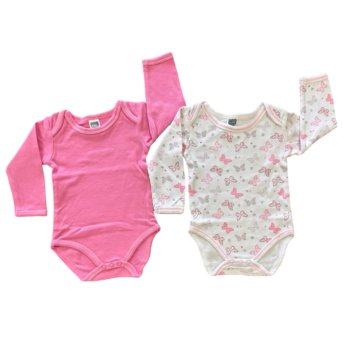 3-6M 2pc Pink & White Long Sleeve Butterfly Bodysuits - Ackermans
