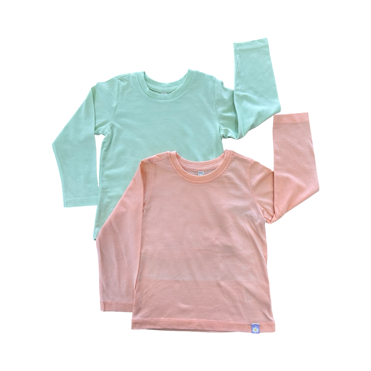 2-3Y 2pc Green & Peach Long Sleeve T-Shirts - Real Kids