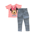 2-3Y 2pc Minnie Pink T-Shirt with Long Denim Jeans - Disney / QTee