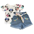 2-3Y 2pc Minnie Mouse T-Shirt with Short Floral Denim - Disney & Real