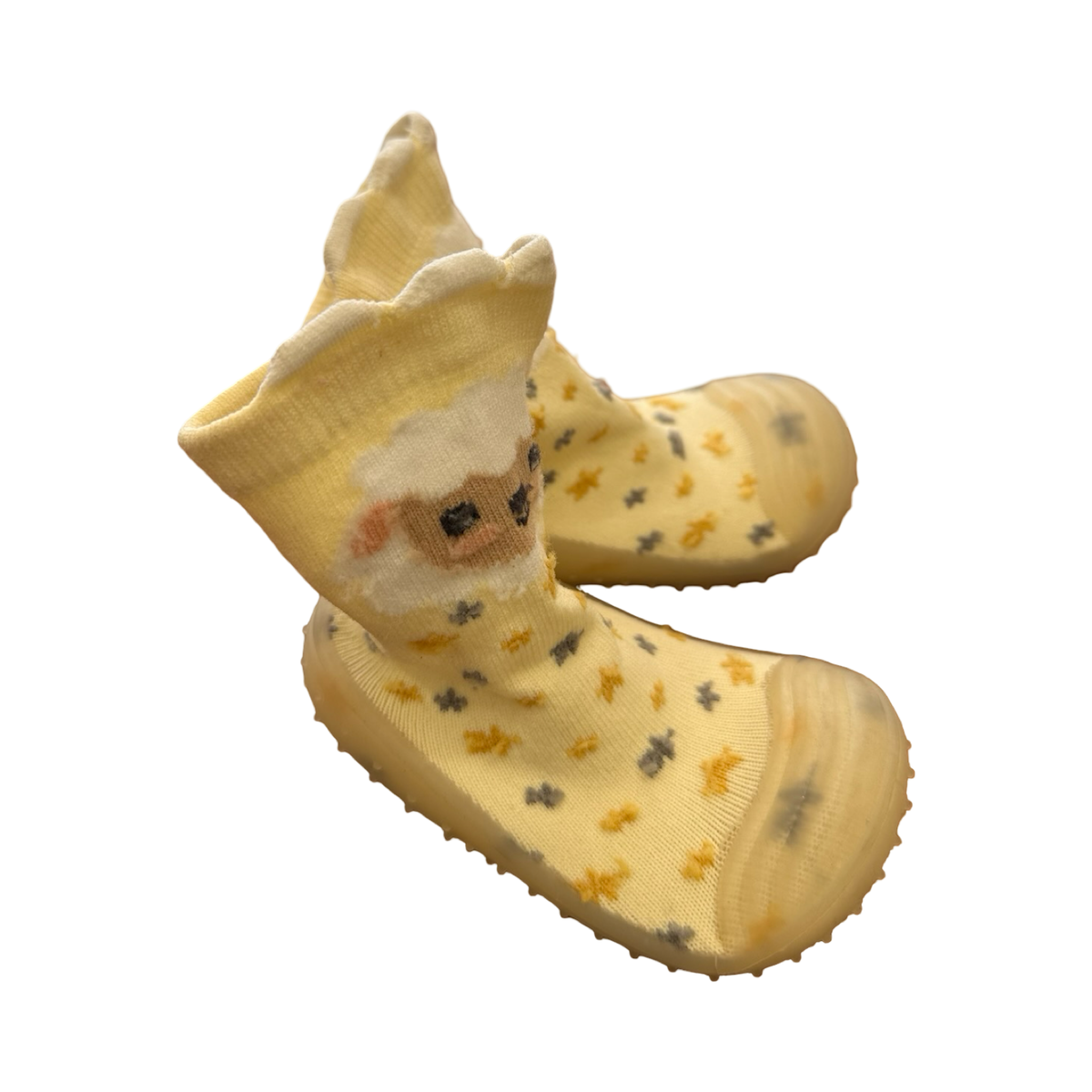 Size 3 Yellow Sock Style Shoes with Rubber Soles