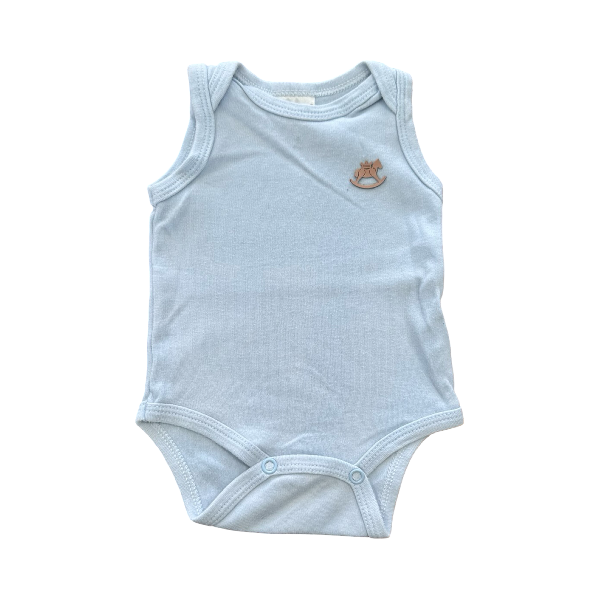 0-3M Light Blue Sleeveless Bodysuit with Small Horse Detail - Up Baby