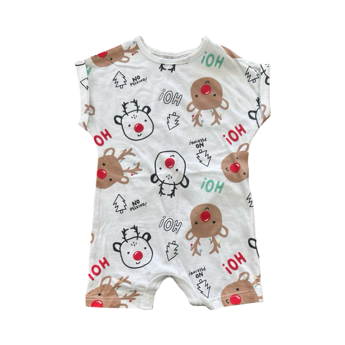 6-12M White Reindeer Christmas Romper - Woowlorths