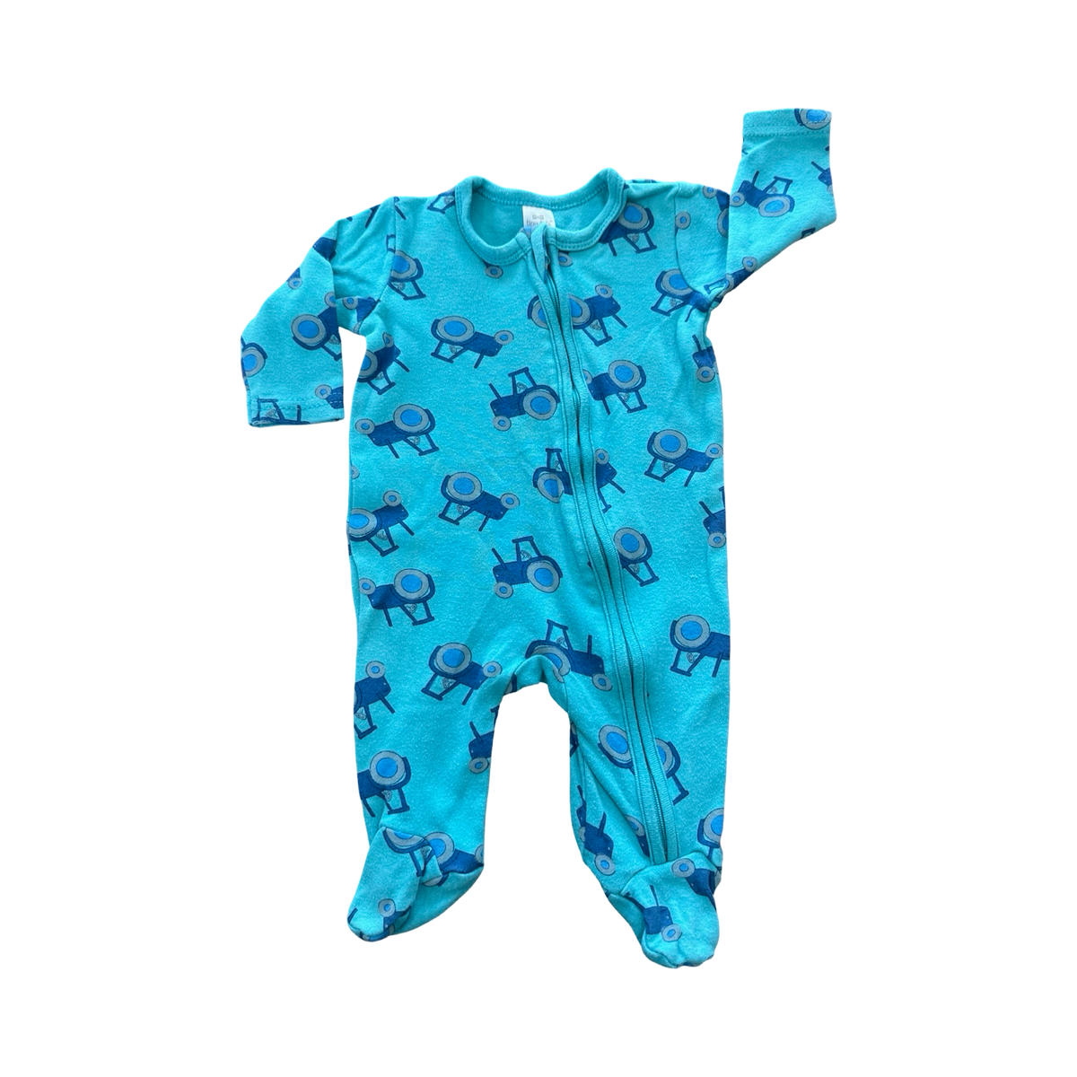 Newborn Turquoise Tractor Side Zipper Babygrow - Tiny Tots