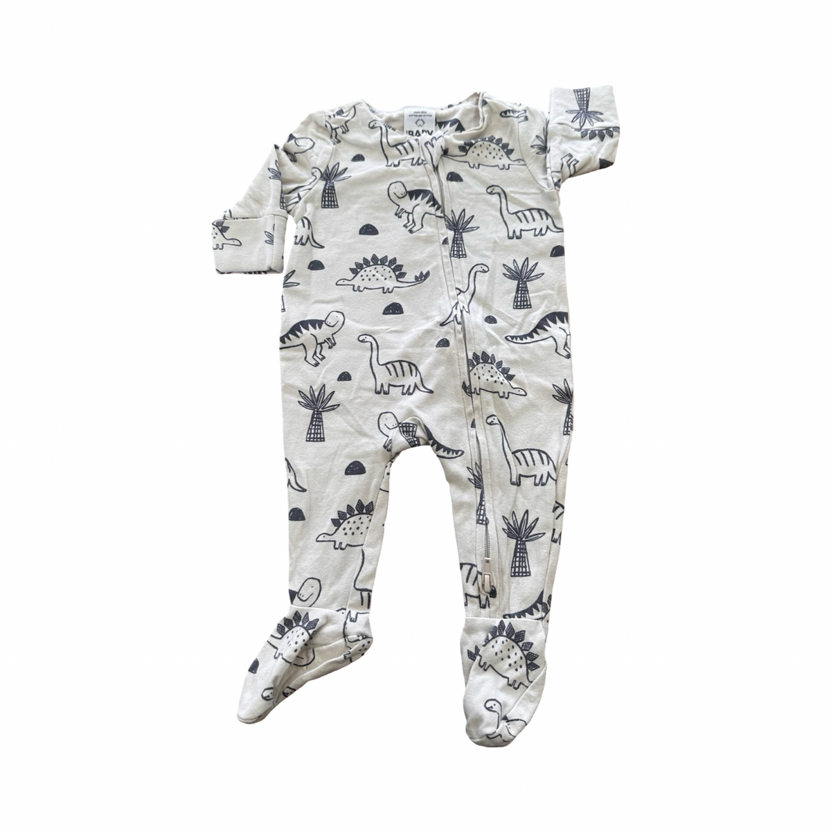 Newborn Beige Dinosaur Side Zipper Babygrow - Cotton On