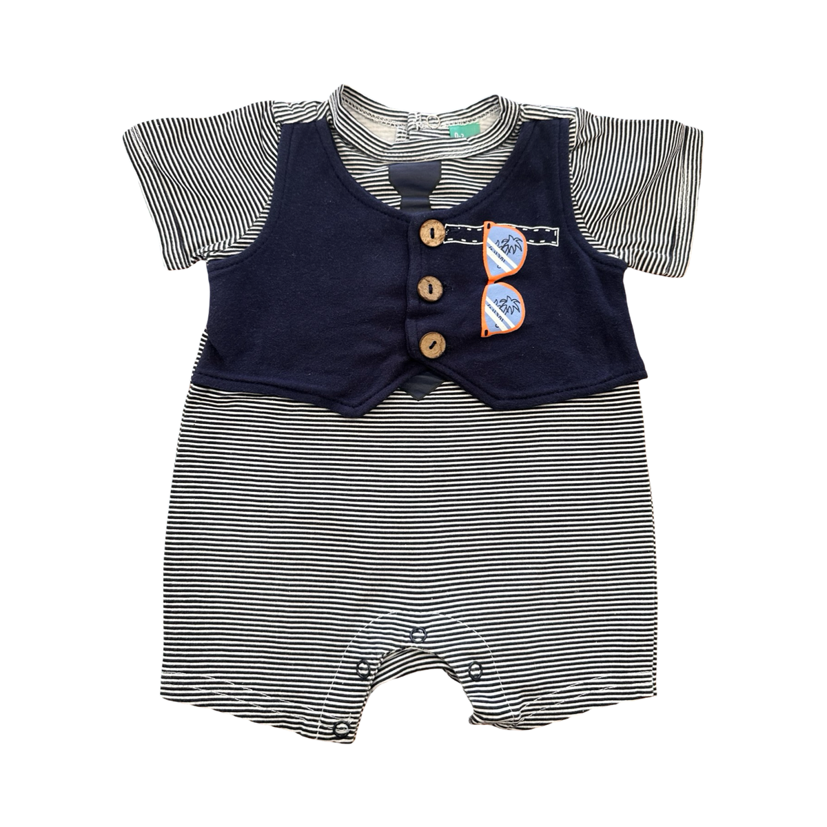 0-3m Navy & White By's Cute Romper with Attached Waistcoat - Ackermans