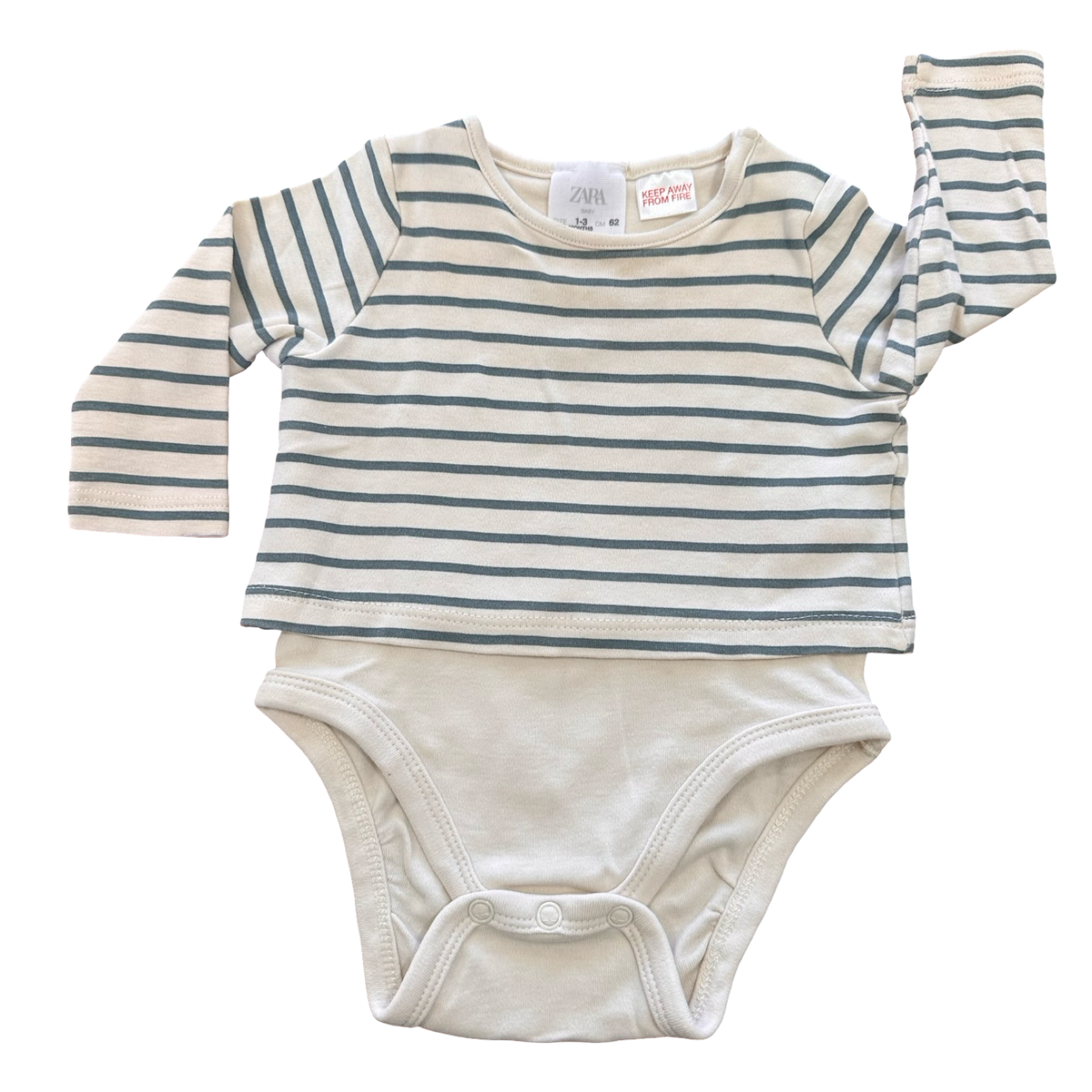 1-3M Cream & Green Stripe Bodysuit with Attached Top - Zara