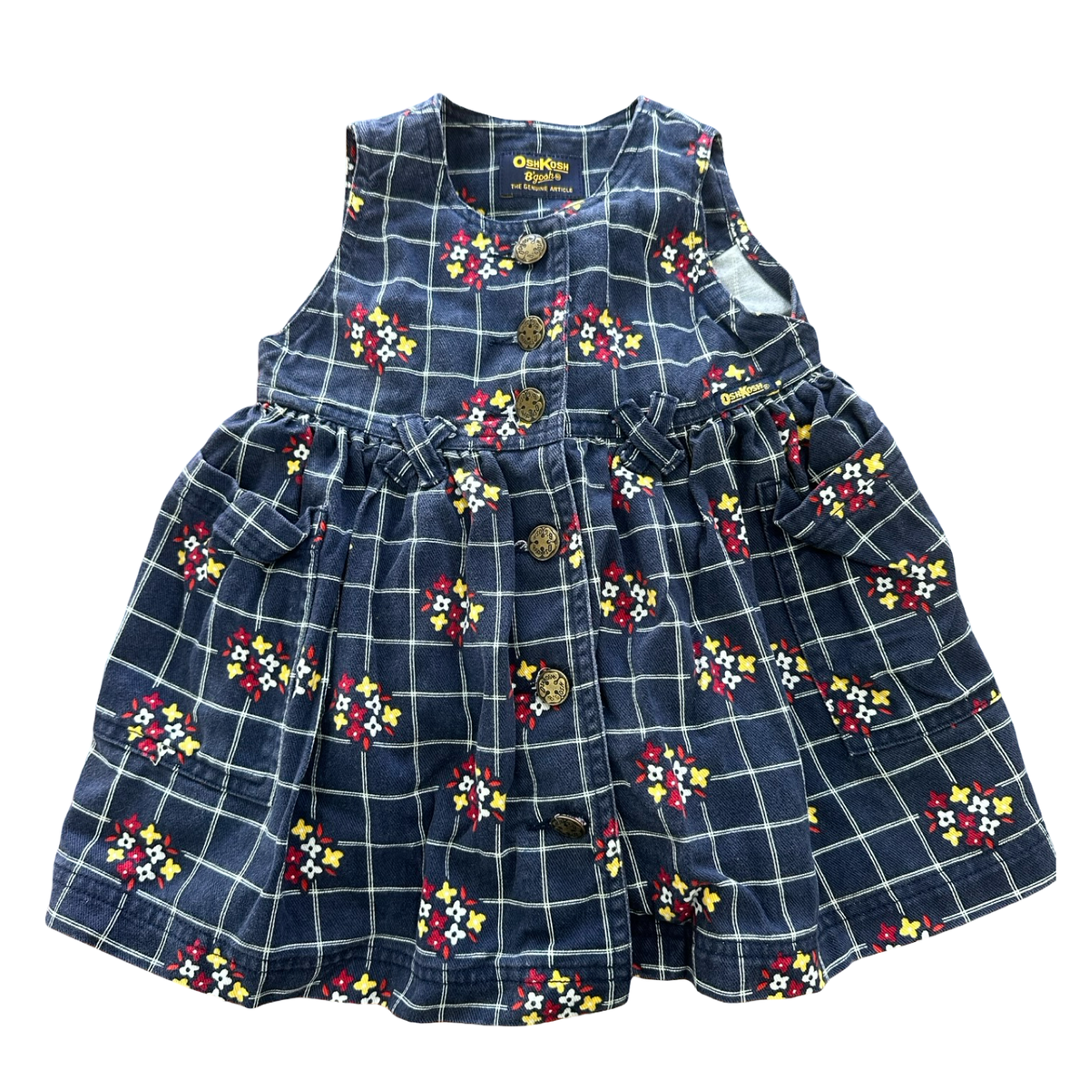 6-12M Navy Denim Fabric Floral Dress with Buttons - AshKosh