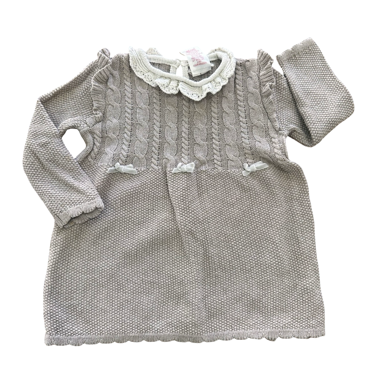 3-6M Beige & White Knitted Winter Classic Dress - Woolworths