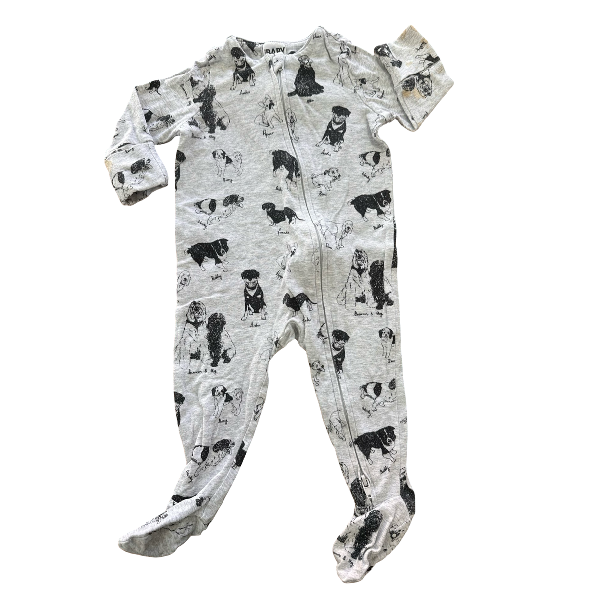 3-6M Grey & Black Doggie Babygrow - Cotton On