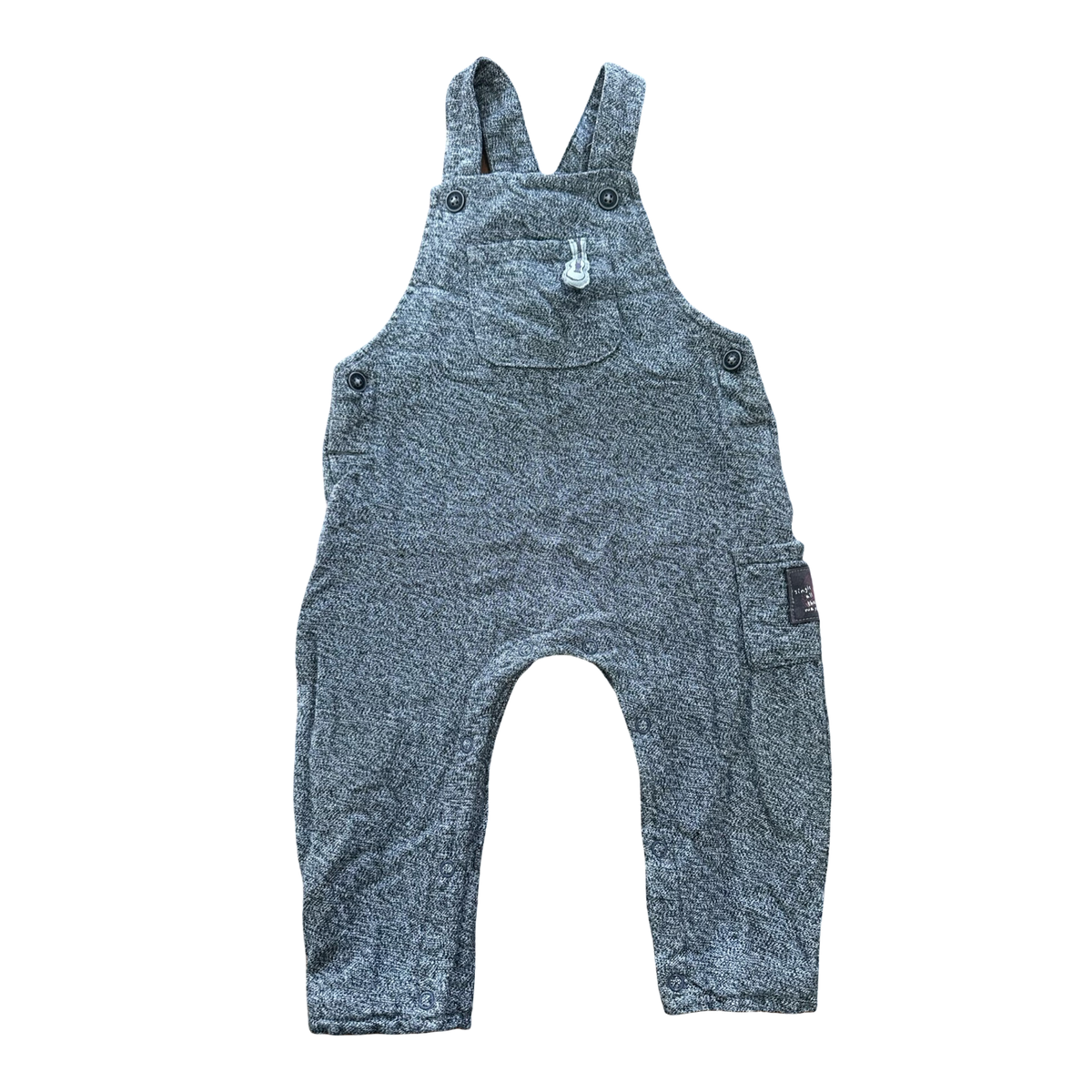 9-12M Black Melange Thick Lined Dungaree -