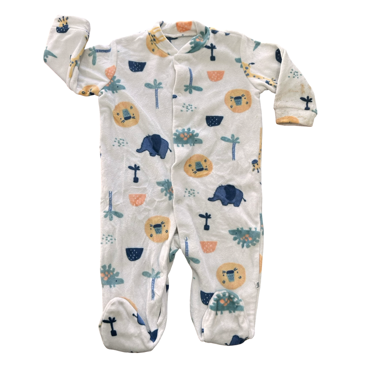 3-6M White Zoo Animal Soft Fleece Babygrow - Woolworths