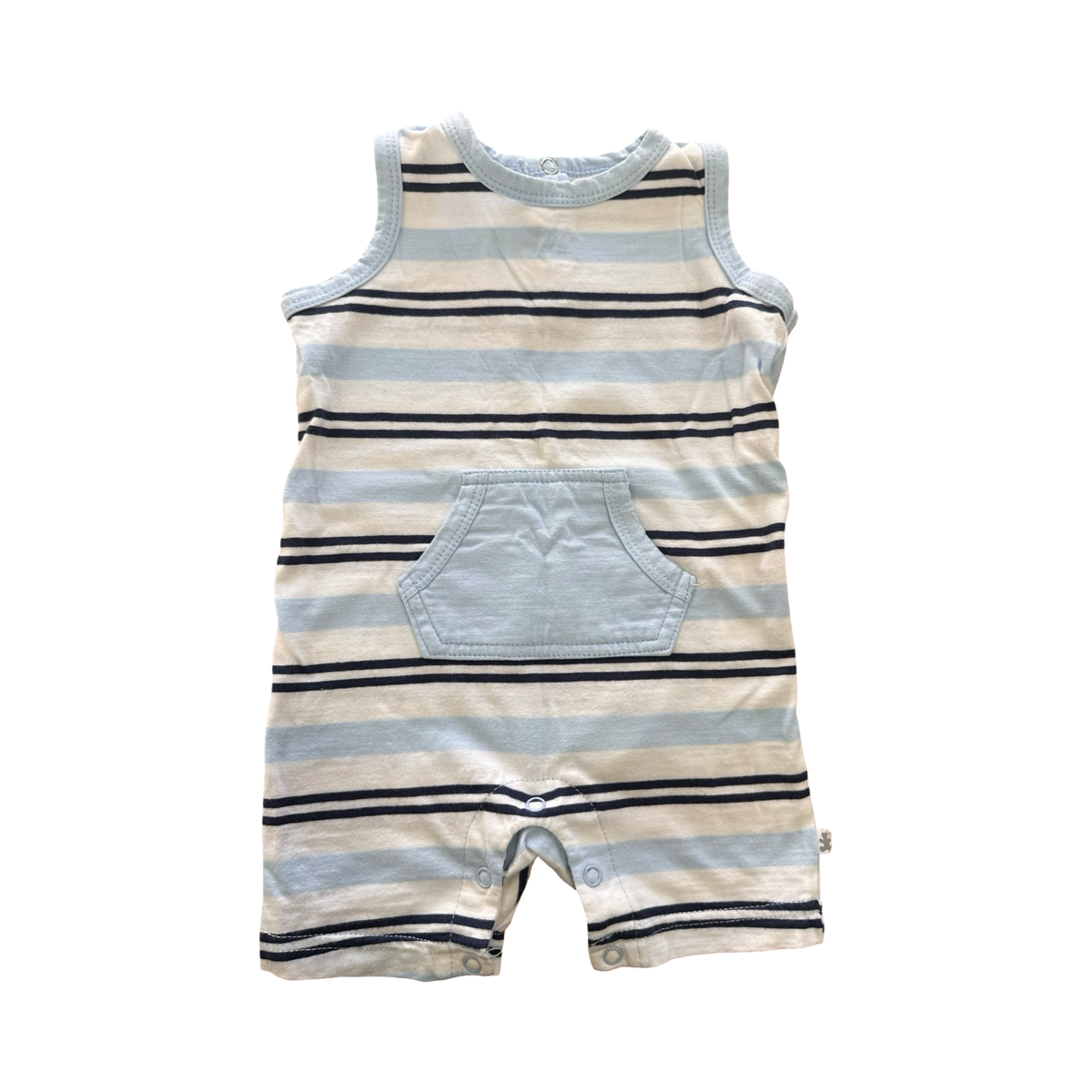 3-6M White & Blue Romper with Front Pocket - Woolworths