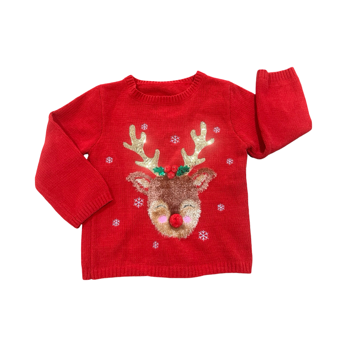 4-5Y Red Knitted Reindeer Christmas Jersey - George