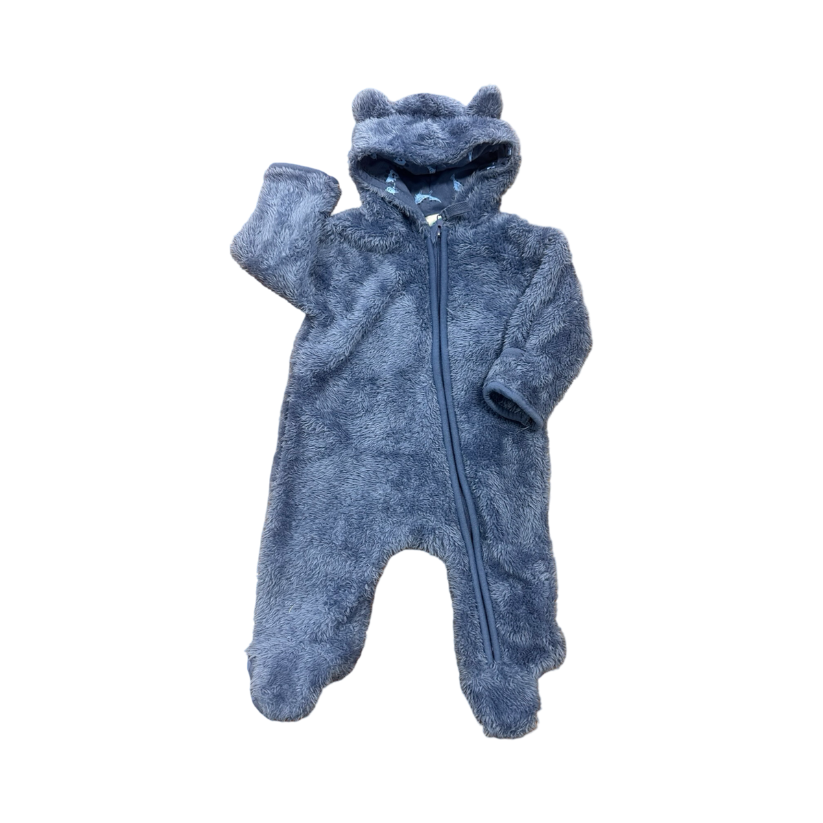 0-3M Blue Side Zipper Bear Fleece Onesie - Ackermans
