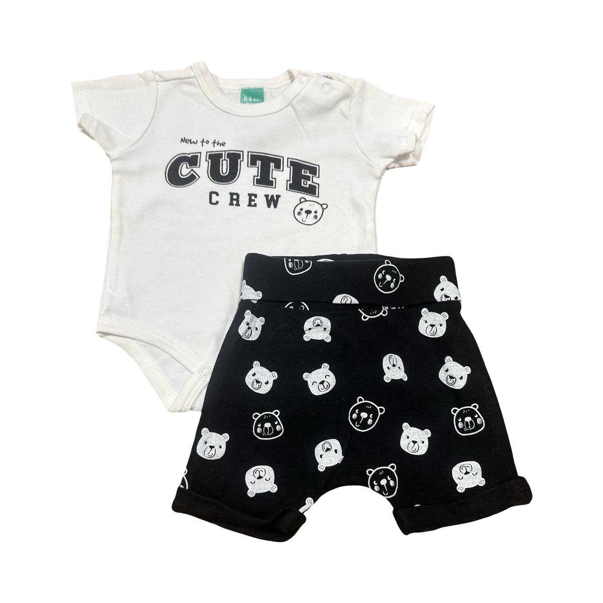0-3M 2pc Cute Crew Black & White Bear Set - Ackermans
