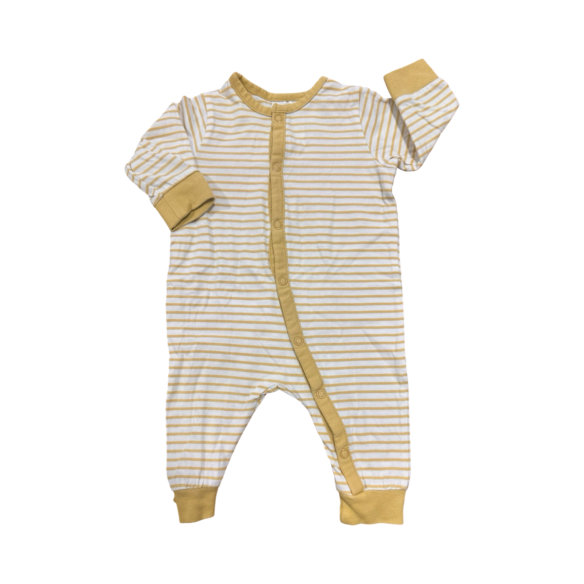 1-2M Yellow & Cream Stripe Snapper Babygrow - H & M