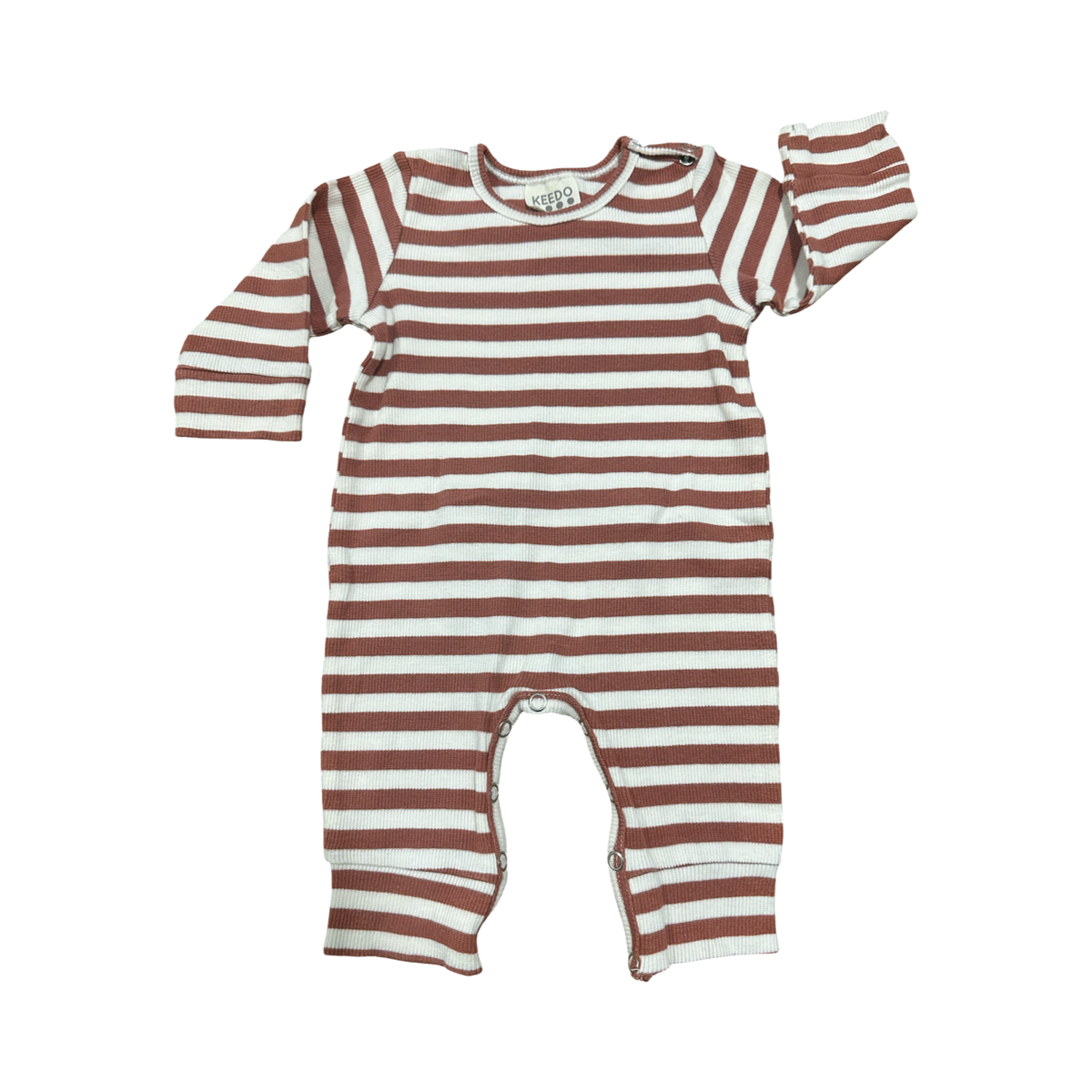 0-3M Brown & White Stripe Ribbed Babygrow - Keedo