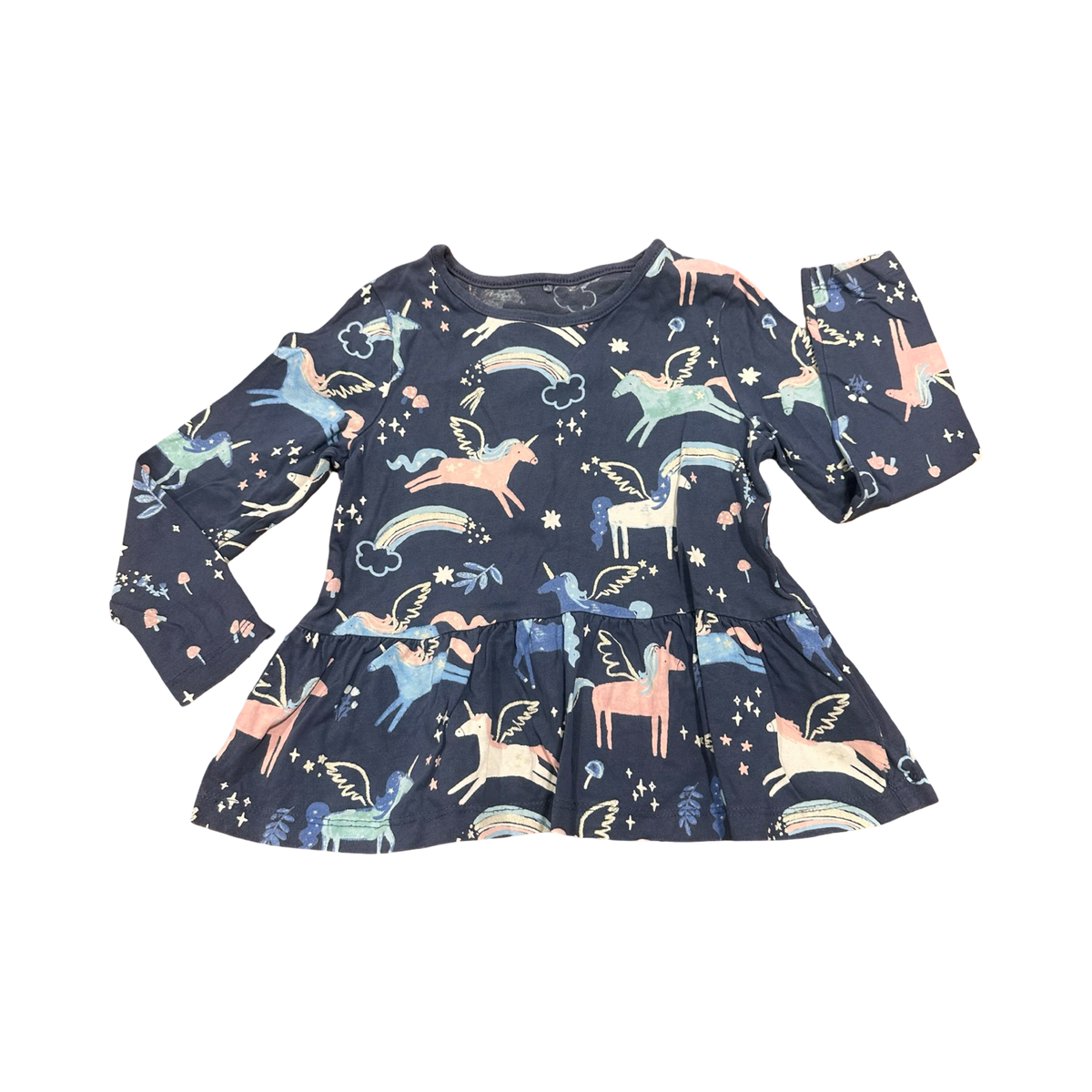 4-5Y Blue Unicorn Top with Frill Waist - George