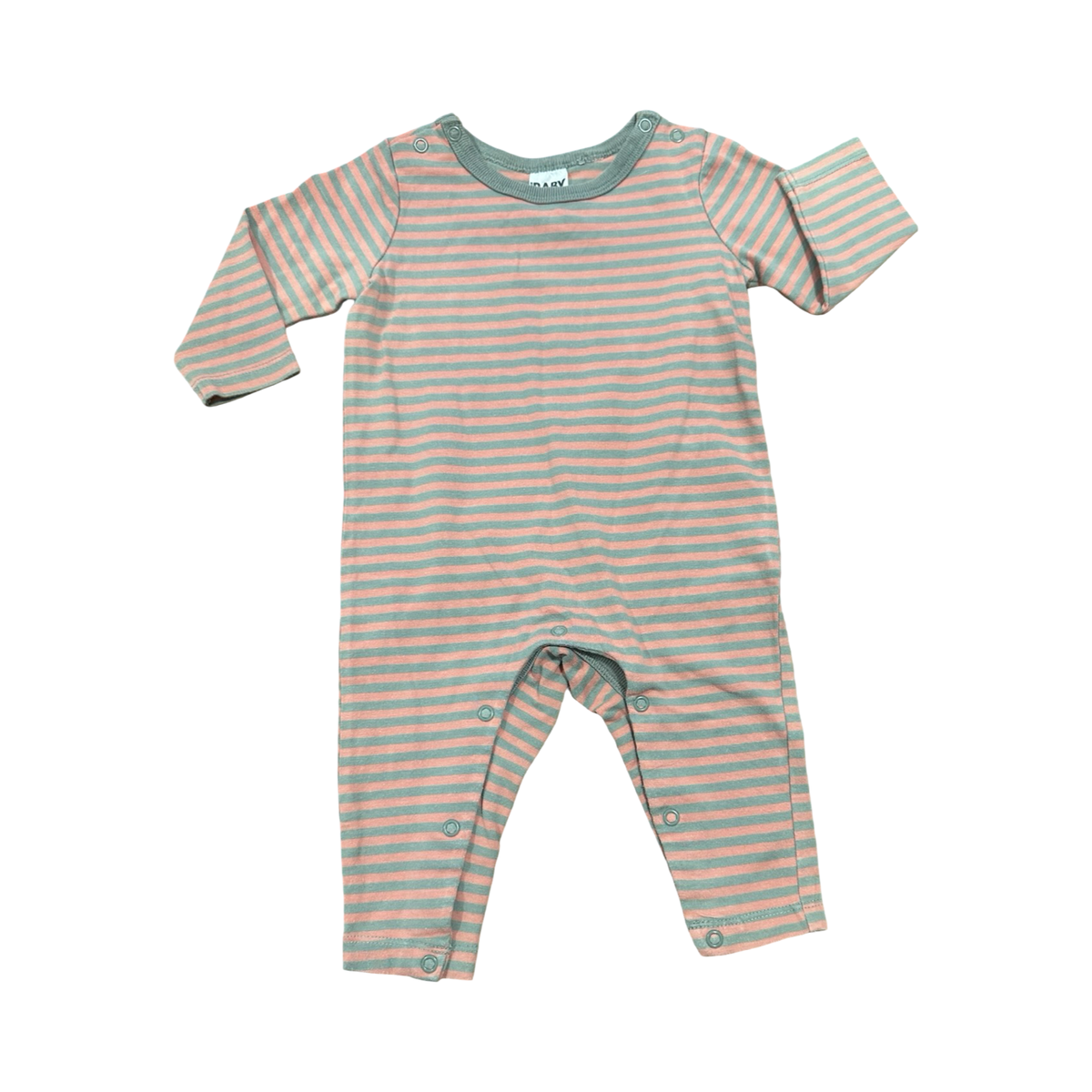 3-6M Green & Orange Stripe Cotton Babygrow - Cotton On