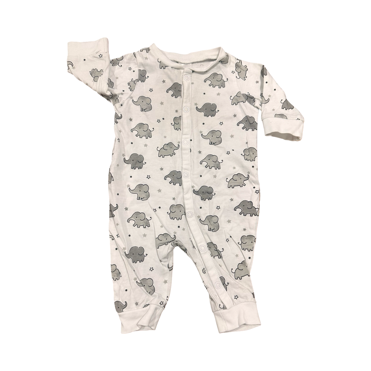 1-2M White & Grey Elephant Babygrow - H & M