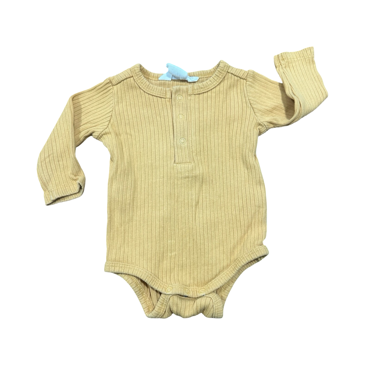 0-3M Yellow Ribbed Long Sleeve Bodysuit - Cotton on
