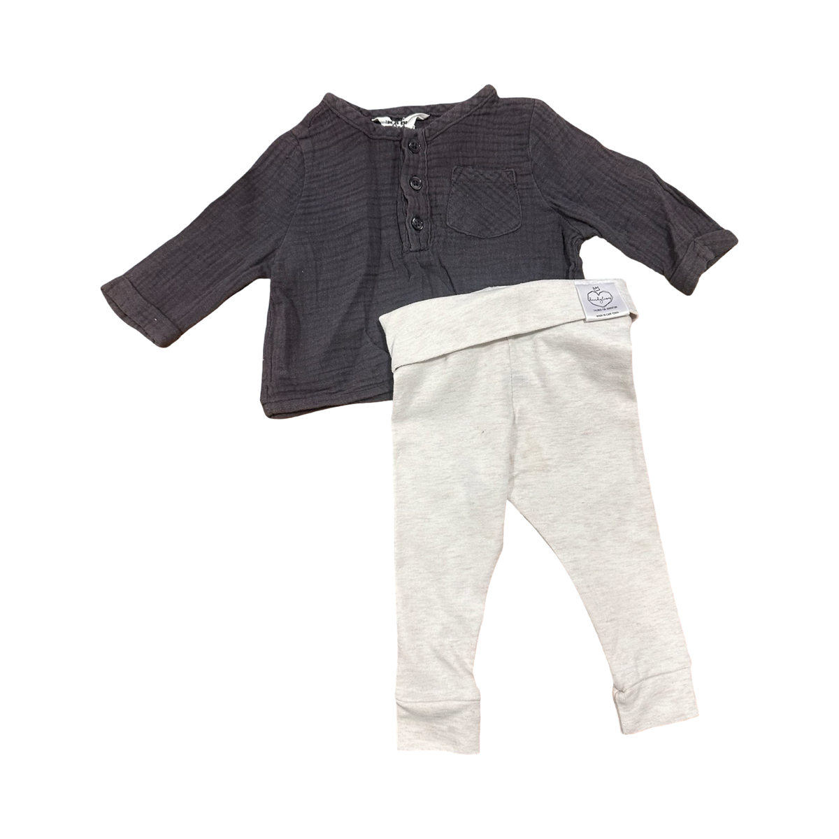 0-3M 2pc Cotton Charcoal & Beige Set - Dandelion / Cotton On