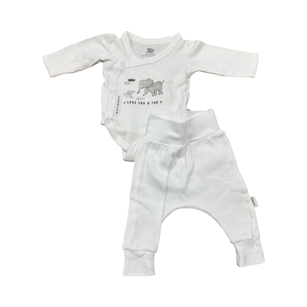 Newborn 2pc White & Grey Elephant Newborn Set - Ella & Jo / Woolworths